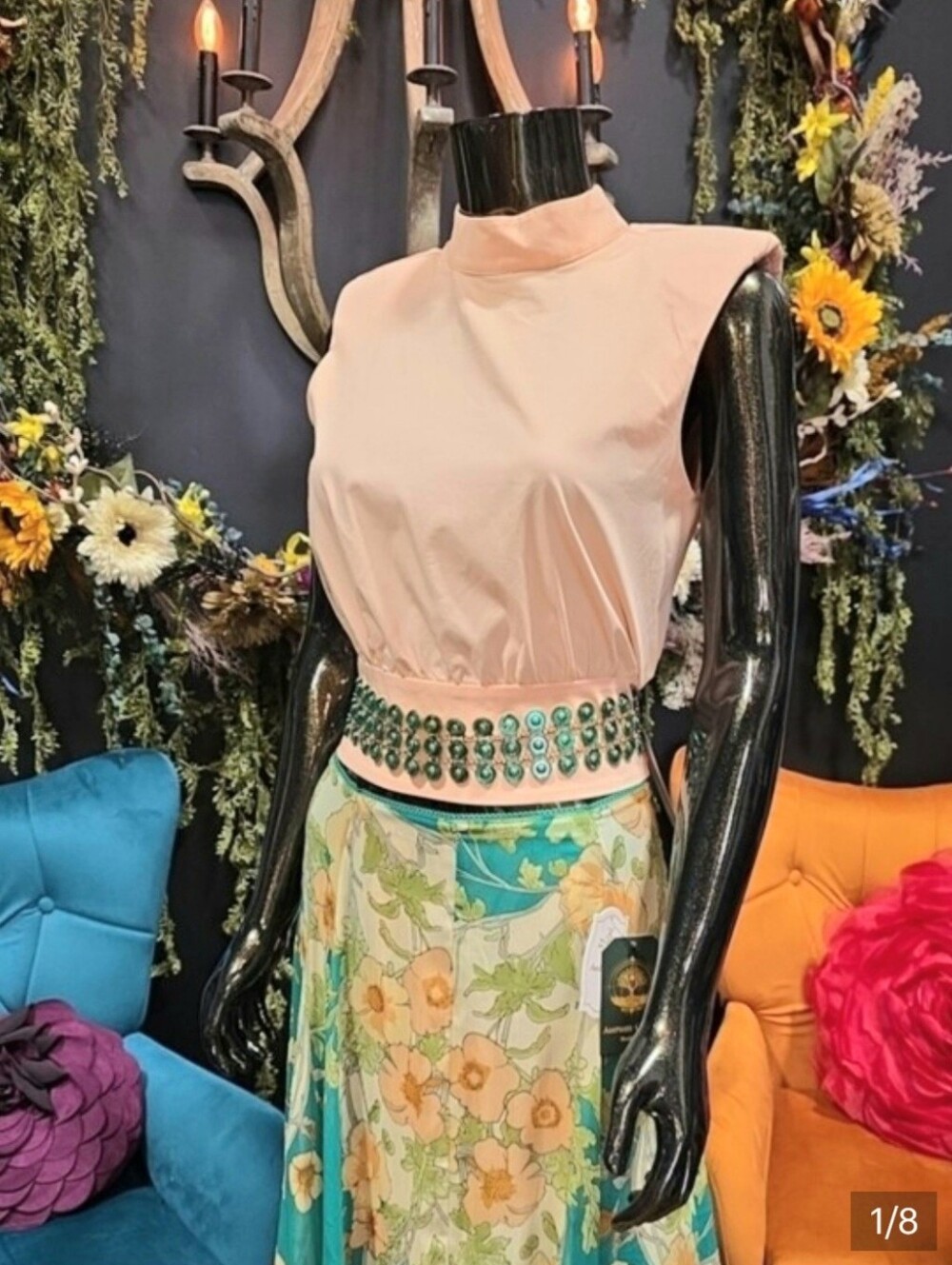 Express Peach Sleeveless Blouson Top with Embellished Waist